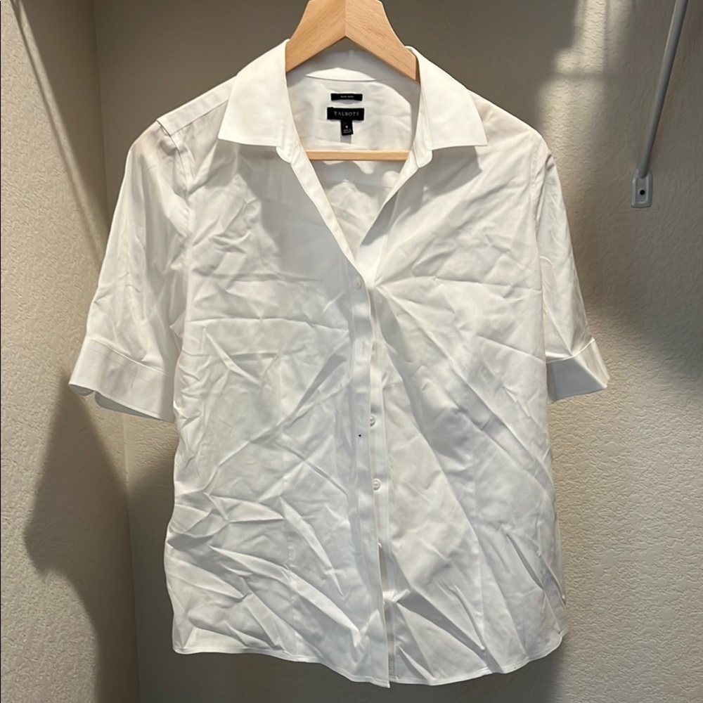 Talbots White Button Down Shirt with Classic Short Sleeves